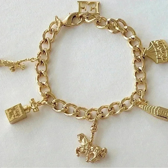 ESCADA Women’s 1990s Joyful Gold Tone Curb Charm Bracelet Pre-Owned - Picture 5 of 6